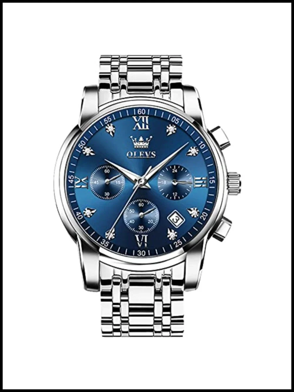 Men's Stainless Steel Chronograph Watch Big Face Analog Quartz Waterproof Dress